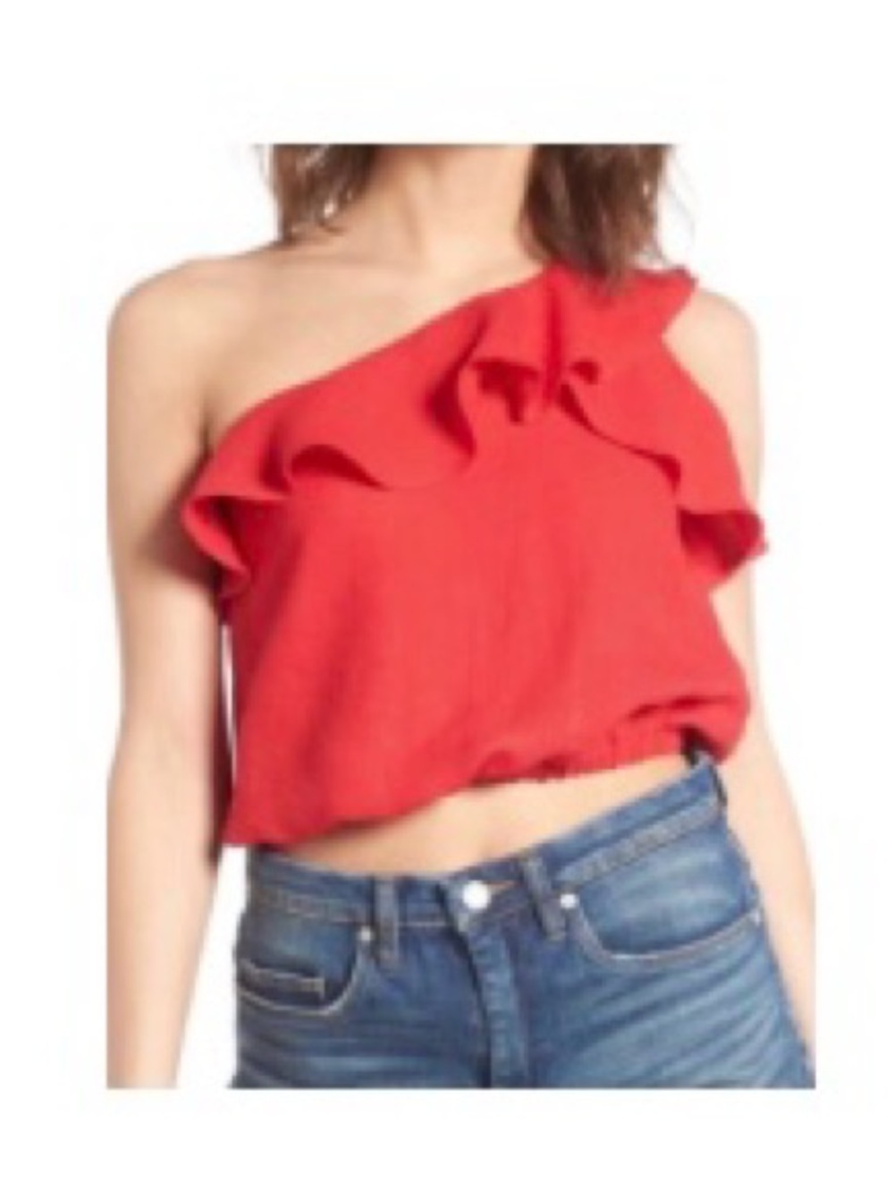 ASTR One-Shoulder Ruffle Crop Top - Red